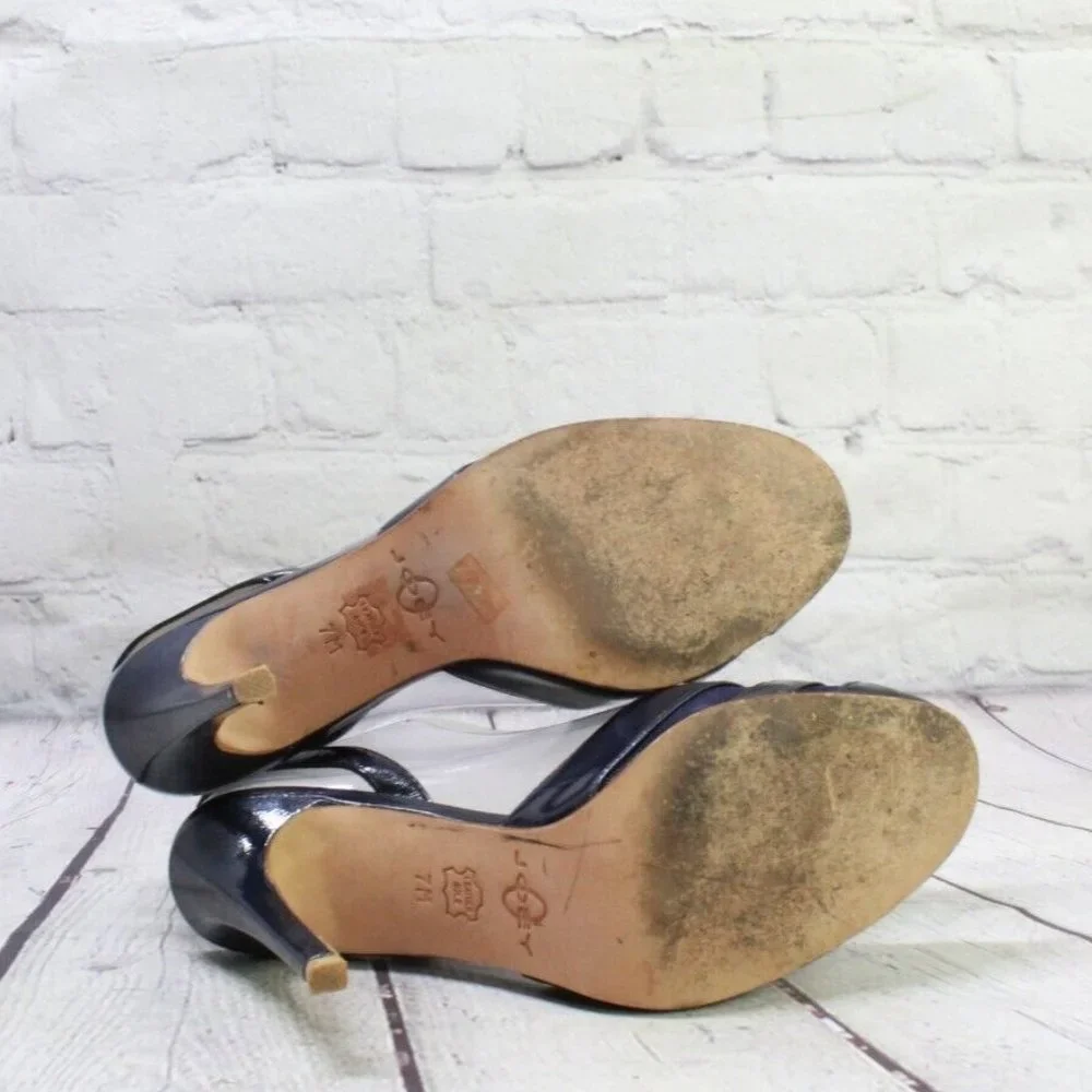 Joey Blue Leather Slip On High Heel Ankle Strap Sandals Size 7 M - Picture 9 of 9